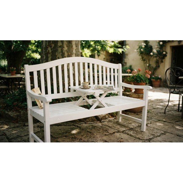 Bancă de grădină albă din lemn masiv Singapore – Garden Pleasure-image-1