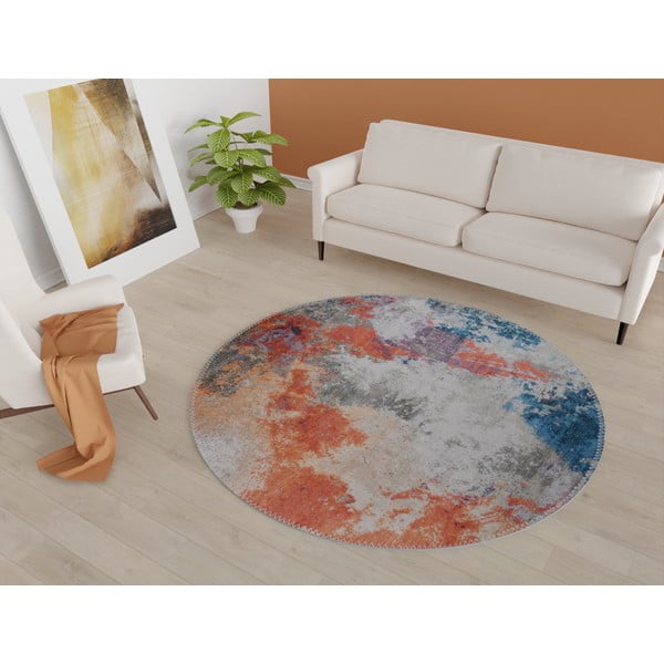 Covor albastru/portocaliu lavabil rotund ø 120 cm – Vitaus-image-1