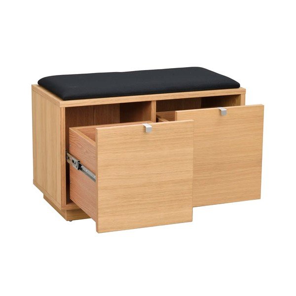 Pantofar negru/în culoare naturală cu bancă cu aspect de lemn de stejar Confetti – Rowico-image-3