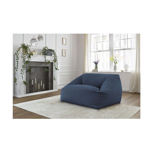 Fotoliu bean bag albastru închis cu tapițerie din catifea reiată Lilibet – Bobochic Paris-image-1