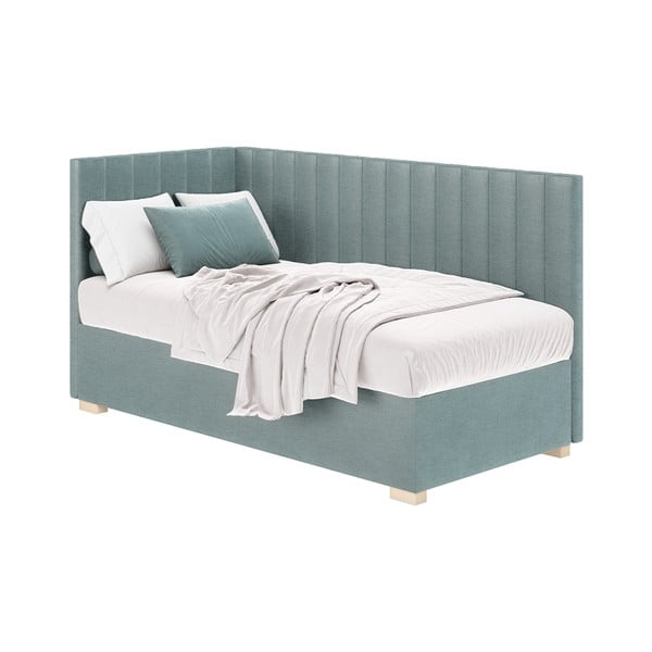 Pat pentru copii  albastru pe colț cu spațiu de depozitare cu saltea 90x200 cm Snugi – Ghado-image-2