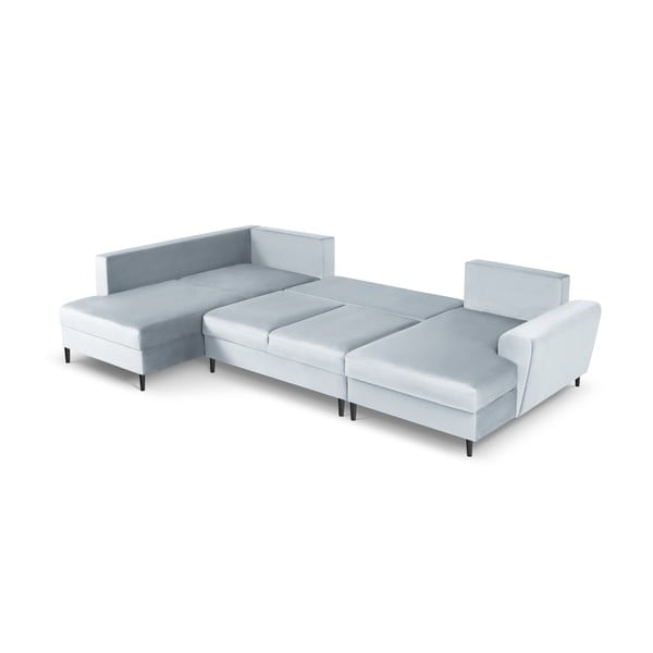 Colțar albastru deschis extensibil, cu spațiu de depozitare cu tapițerie din catifea (cu colț pe partea stângă, în formă de "U") Kyoto – Cosmopolitan Design-image-2