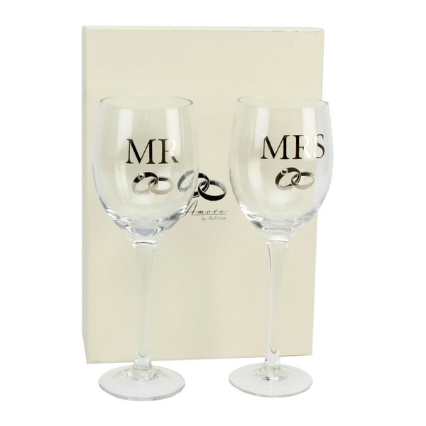Set 2 pahare Amore Mr. and Mrs., 350 ml