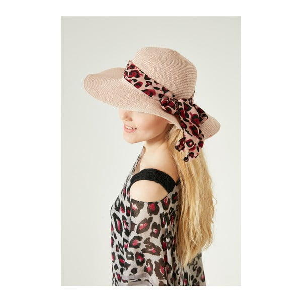 Pălărie din paie cu panglică, pentru femei Alexander McKensey Leopard, roz