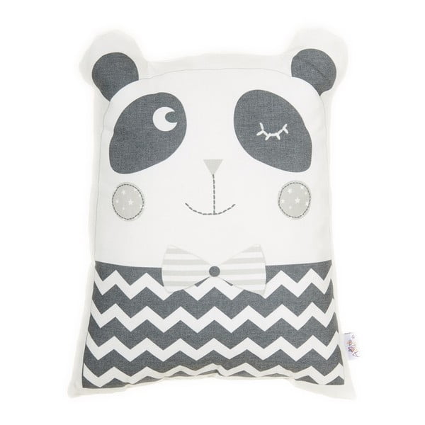 Pernă din amestec de bumbac pentru copii Mike & Co. NEW YORK Pillow Toy Panda, 25 x 36 cm, gri