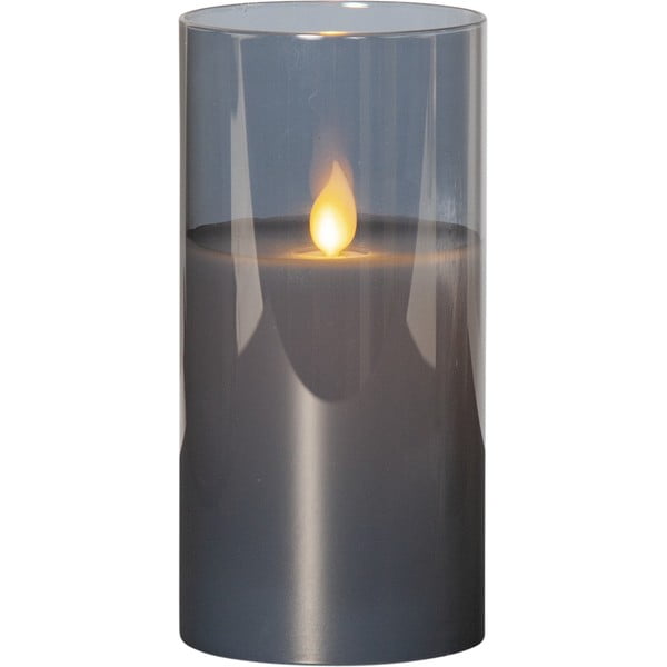 Lumânare de ceară cu LED-uri gri în sticlă Star Trading M-Twinkle, înălțime 15 cm
