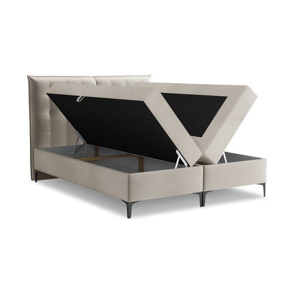 Pat boxspring taupe cu spațiu de depozitare 160x200 cm Mikana – Makamii-image-1