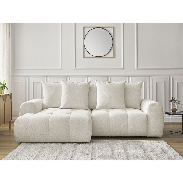 Colțar alb extensibil/cu spațiu de depozitare cu tapițerie din chenille (cu colț pe partea stângă/cu șezlong) Roxelane – Bobochic Paris-image-1