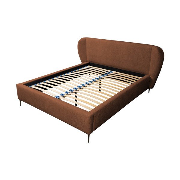 Pat matrimonial teracotă tapițat cu somieră 180x200 cm Makana – Makamii-image-2