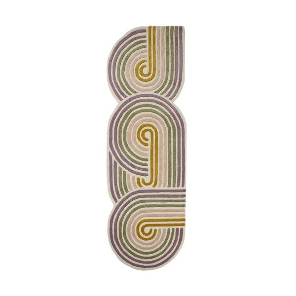 Covor tip traversă verde țesut manual din lână 80x300 cm Spiral Shaped  – Flair Rugs