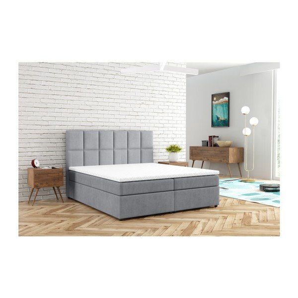 Pat boxspring gri deschis cu spațiu de depozitare 200x200 cm Flip – Ropez-image-4