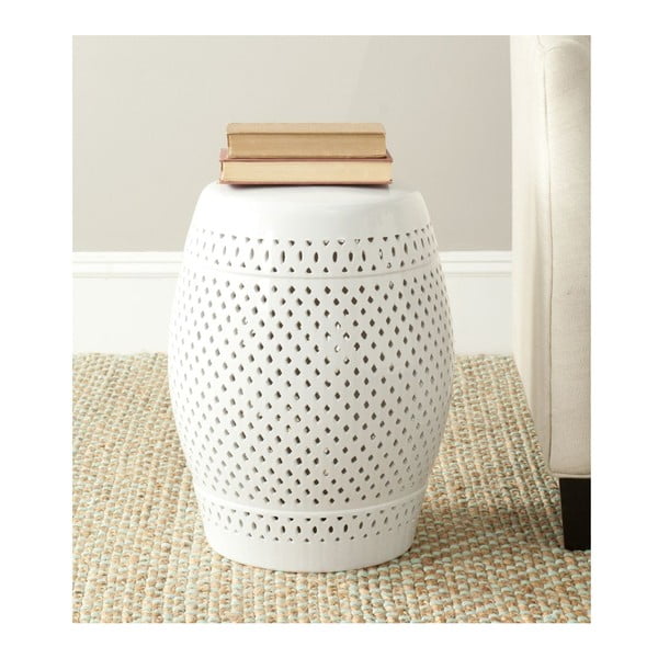 Măsuță din ceramică adecvată pentru exterior Safavieh Diamond, ø 35 cm, alb-image-1
