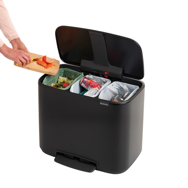 Coș de gunoi negru mat de reciclat/cu pedală din oțel 33 l Bo – Brabantia-image-1