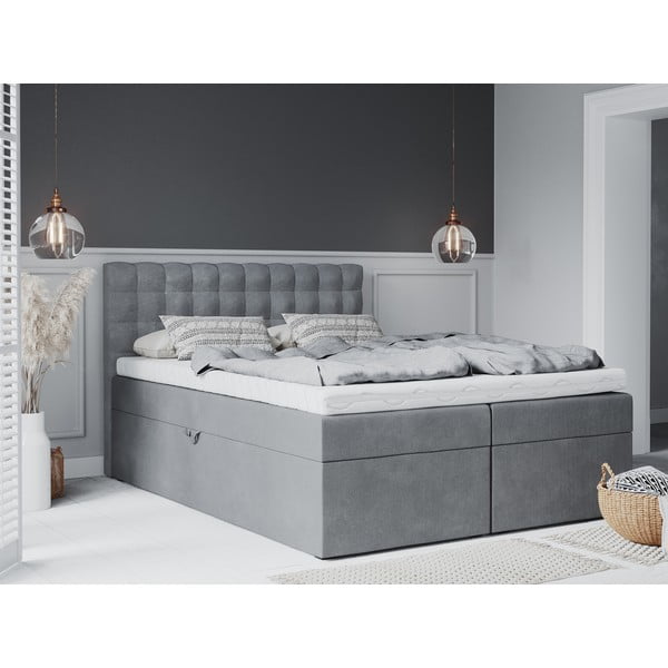 Pat boxspring 200x200 cm gri cu spațiu de depozitare Jade – Mazzini Beds-image-4