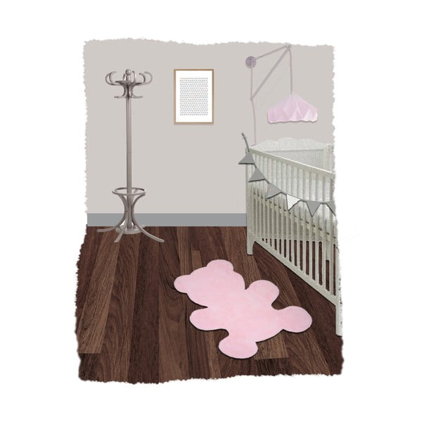 Covor lucrat manual pentru copii Nattiot Little Teddy, 80 x 100 cm, roz-image-2