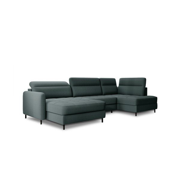 Colțar verde extensibil/cu spațiu de depozitare cu tapițerie din catifea (cu colț pe partea dreaptă/în formă de "U") Berrto – ELTAP-image-2