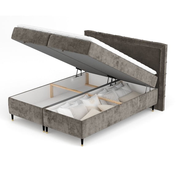 Pat boxspring gri închis cu spațiu de depozitare 160x200 cm Voyage – Maison de Rêve-image-2