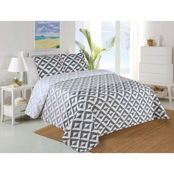 Set cuvertură și față de pernă alb/gri matlasat 220x240 cm Casilla – My House