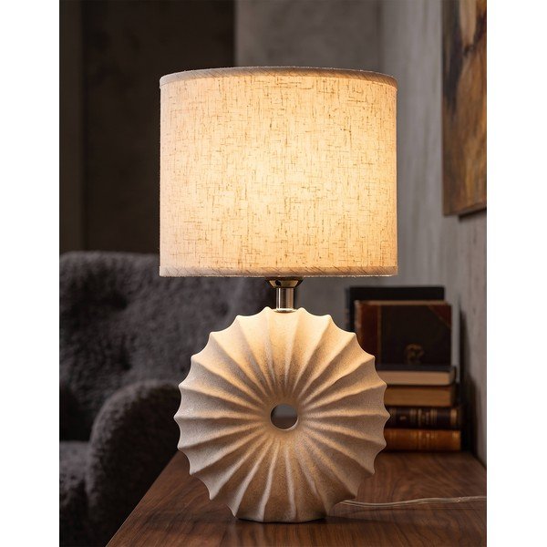 Veioză crem din ceramică cu abajur textil (înălțime 40 cm) Anemone – Mauro Ferretti-image-1