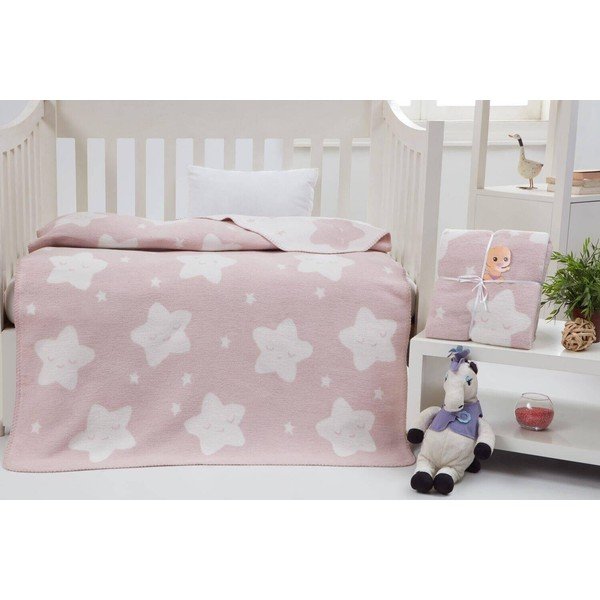 Pătură pentru copii roz-deschis din polar, fleece 100x120 cm Star – Mijolnir-image-1
