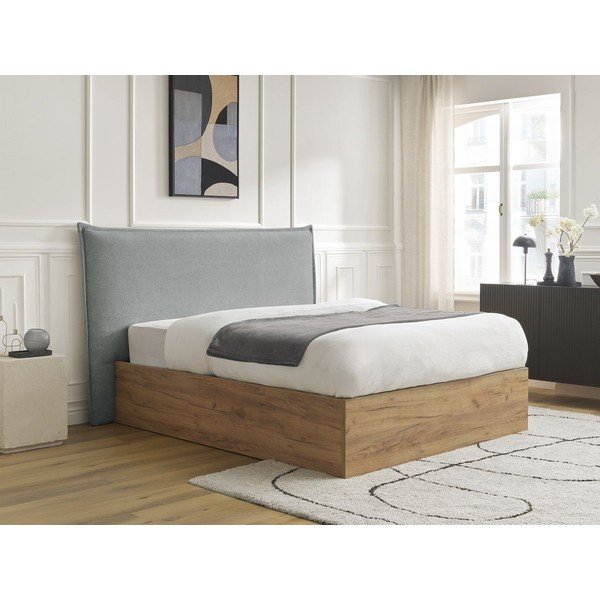 Pat matrimonial gri deschis tapițat/din  placă aglomerată de lemn tapițat cu spațiu de depozitare cu somieră 180x200 cm Charlie – Bobochic Paris-image-4