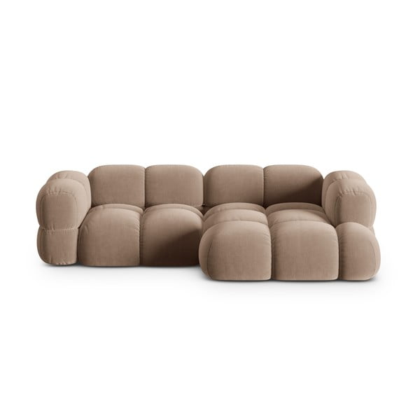 Colțar maro cu tapițerie din catifea (cu colț pe partea dreaptă/cu șezlong) Loretto – Cosmopolitan Design