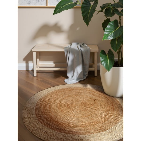 Covor în culoare naturală reversibil, țesut manual rotund din iută ø 200 cm Jutta Gold – Hanse Home-image-1