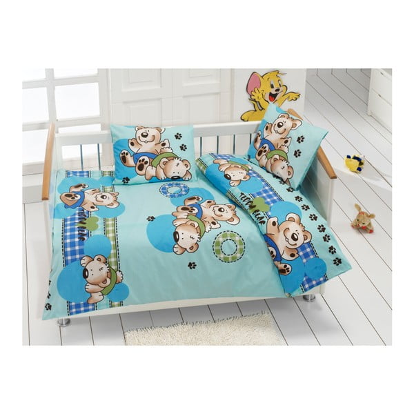 Lenjerie pat din bumbac pentru copii Teddy Blue, 100 x 150 cm