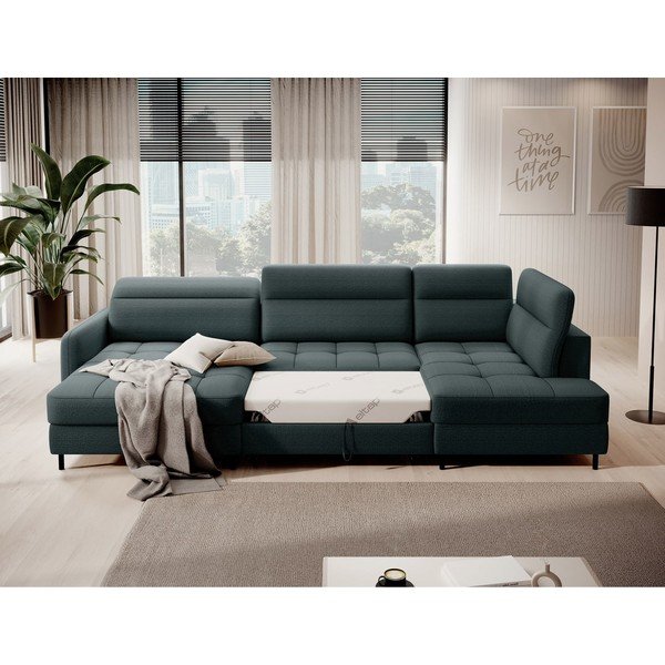 Colțar verde extensibil/cu spațiu de depozitare cu tapițerie din catifea (cu colț pe partea dreaptă/în formă de "U") Berrto – ELTAP-image-4