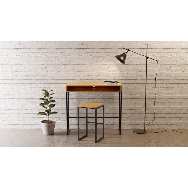 Scaun de bar negru/în culoare naturală cu aspect de lemn de stejar Frame – Woodman-image-1