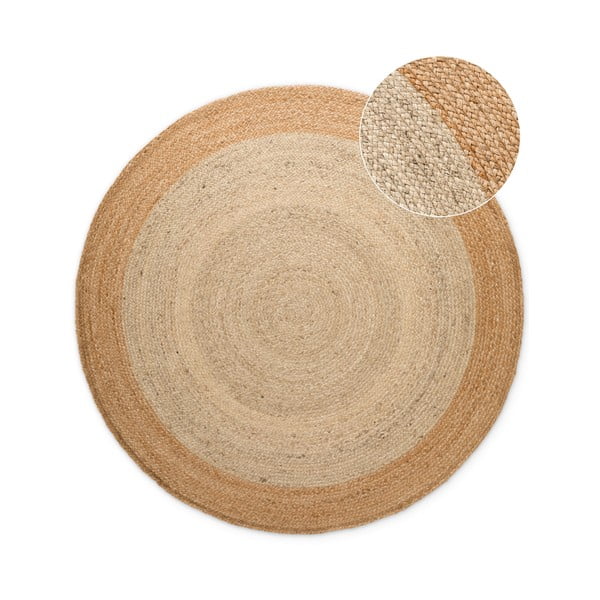 Covor fildeș reversibil, țesut manual rotund din iută ø 200 cm Jutta Ivory – Hanse Home