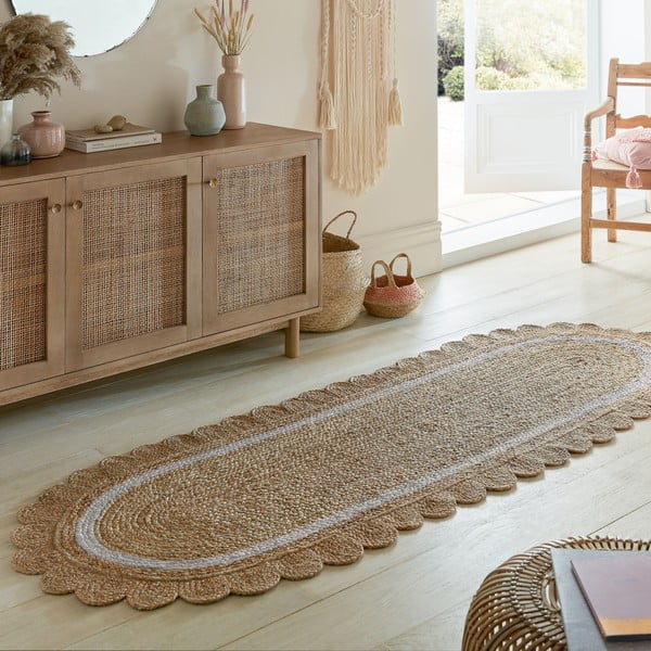 Covor tip traversă în culoare naturală/fildeș țesut manual din iută 80x230 cm Grace White – Flair Rugs-image-1