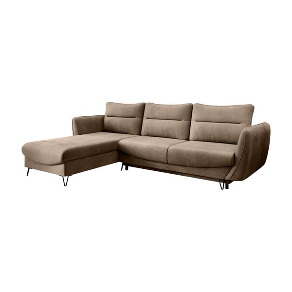 Colțar maro deschis extensibil/cu spațiu de depozitare cu tapițerie din catifea (cu colț pe partea stângă/cu șezlong) Silva – ELTAP