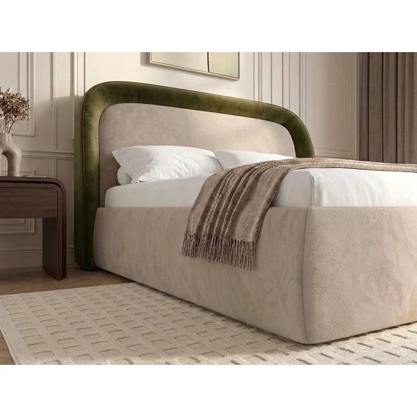 Pat matrimonial verde tapițat cu spațiu de depozitare cu somieră 160x200 cm Sam – Bobochic Paris-image-4