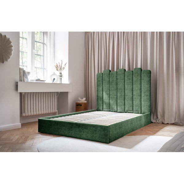 Pat matrimonial verde tapițat cu spațiu de depozitare și somieră 180x200 cm Dreamy Aurora – Miuform-image-2