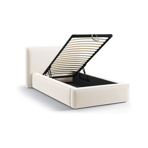 Pat crem tapițat cu spațiu de depozitare cu somieră 90x200 cm Jodie – Micadoni -image-1