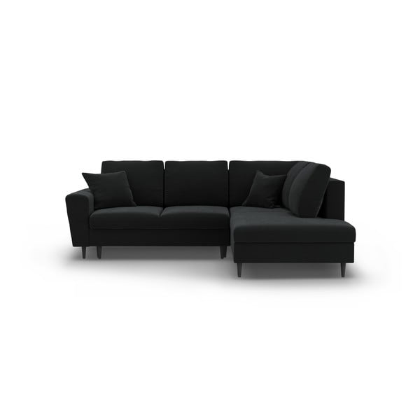 Colțar negru extensibil, cu spațiu de depozitare cu tapițerie din catifea (cu colț pe partea dreaptă-în formă de ”L”) Kyoto – Cosmopolitan Design