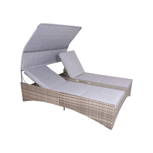 Șezlong de grădină gri din metal și ratan artificial cu două locuri Pescara – Garden Pleasure-image-1