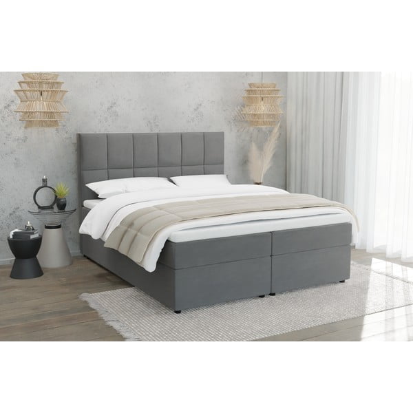 Pat boxspring gri cu spațiu de depozitare 160x200 cm Flip – Ropez-image-1