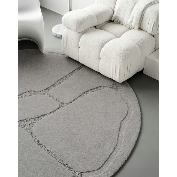 Covor gri rotund din lână ø 120 cm Morphic Organica – Agnella-image-3