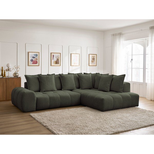 Colțar verde extensibil/cu spațiu de depozitare cu tapițerie din chenille (cu colț pe partea dreaptă/în formă de ”L”) Everest – Bobochic Paris-image-1