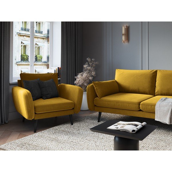 Fotoliu din catifea Kooko Home Lento, galben-image-4