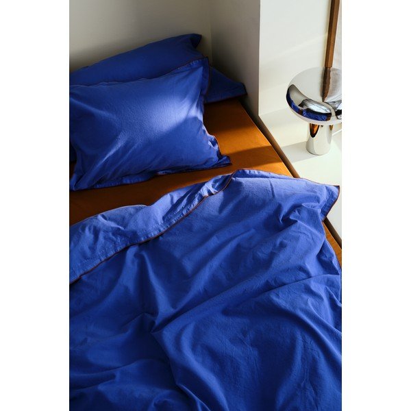 Lenjerie de pat albastră/maro din bumbac percal pentru pat dublu/extinsă 200x220 cm Pivot – Jotex-image-1