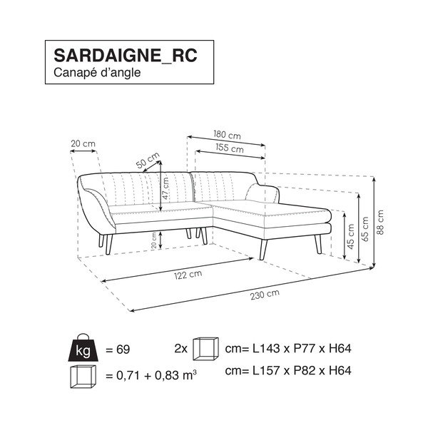Colțar cu șezlong pe partea dreaptă Mazzini Sofas Sardaigne, galben-image-4