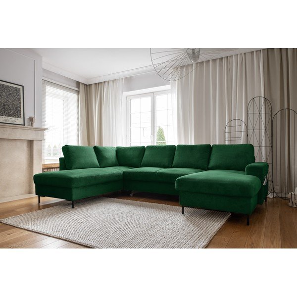 Colțar verde închis extensibil cu tapițerie din catifea reiată  (cu colț pe partea stângă ) Lofty Lilly – Miuform-image-3