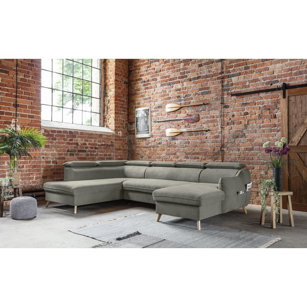 Colțar gri deschis extensibil cu tapițerie din catifea (cu colț pe partea stângă /în formă de "U") Sweet Harmony – Miuform-image-3