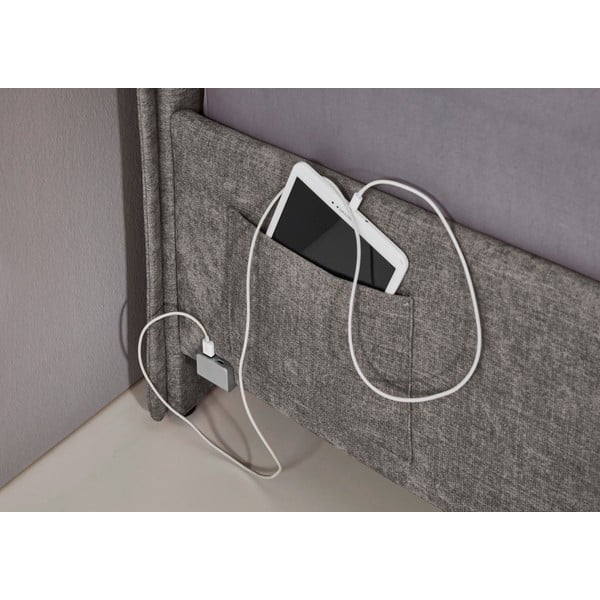 Pat pentru copii gri tapițat cu spațiu de depozitare cu somieră 140x200 cm Fun – Meise Möbel-image-1