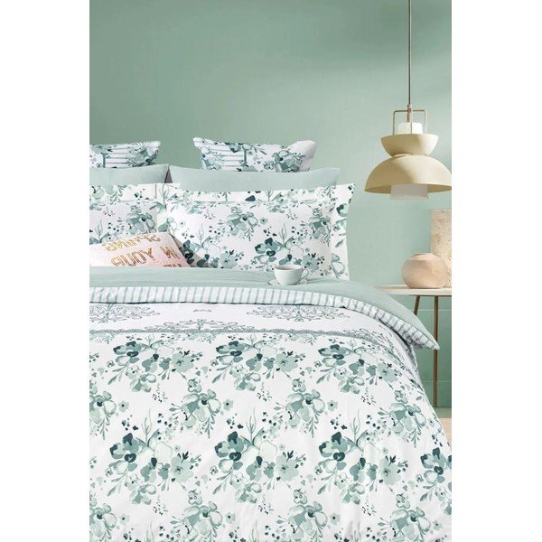 Lenjerie de pat albă/verde din bumbac ranforcé pentru pat dublu/extinsă cu cearceaf inclus/cu 4 piese 200x220 cm – Mila Home-image-1
