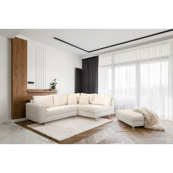 Taburet crem cu tapițerie din catifea reiată Ariella – Ropez-image-1