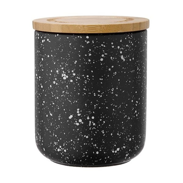 Recipient din ceramică cu capac din bambus Ladelle Speckle, înălțime 13 cm, negru